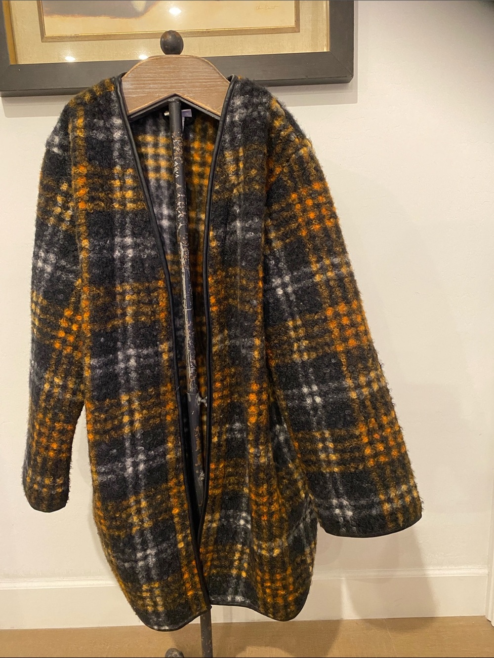 Ava & Viv Black, Orange & Gray Plaid Wool-Blend Coat